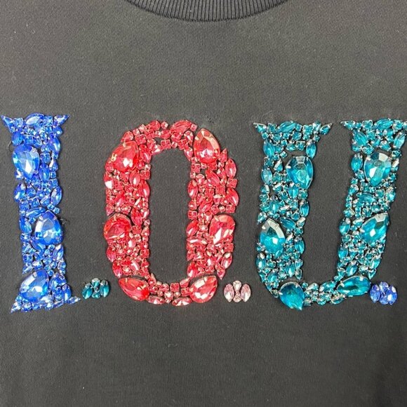 Opening Ceremony IOU Short Sleeve Sweatshirt Tee Size XS Bling Sequins Top Shirt - Picture 8 of 11